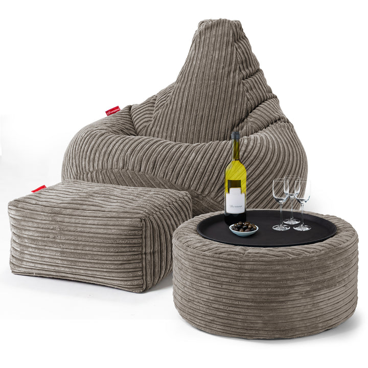 Poltrona Sacco Pouf 'Gioco' - Velluto a Coste Grigio Tortora 03