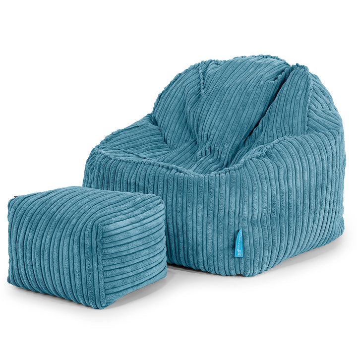 Poltrona Pouf Sacco Sloucher per Bambini 2 a 6 anni - Velluto a Coste Egeo Blu 03