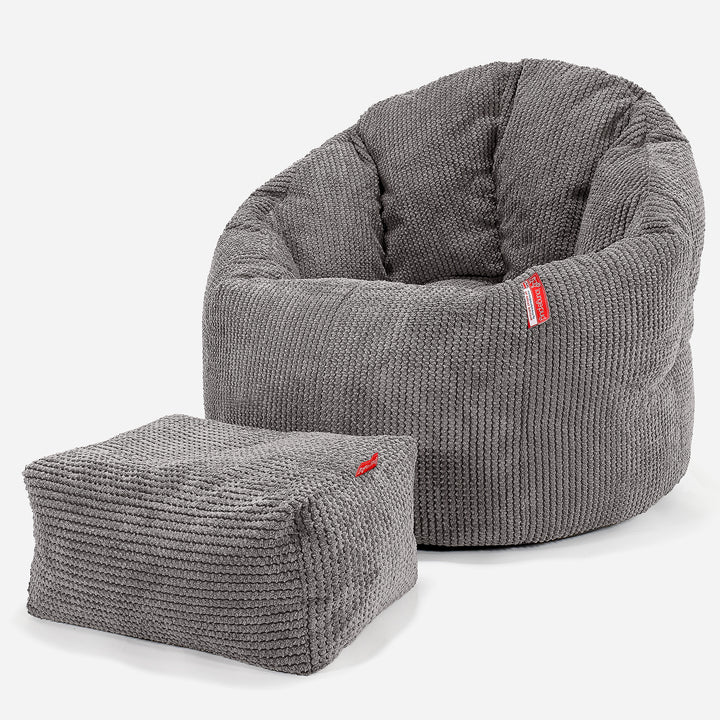 Poltrona Sacco 'Abbraccio', Pouf - Pompon Carbone Grigio 02