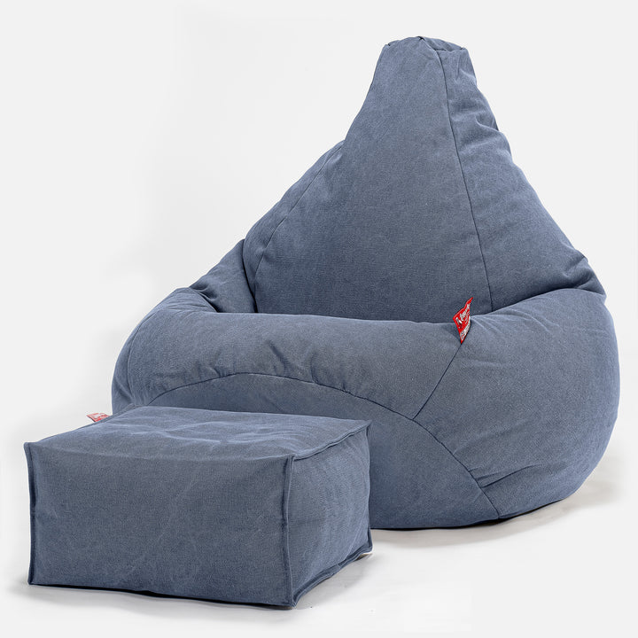 Poltrona Sacco Pouf 'Gioco' - Denim Effetto Consumato Navy 01