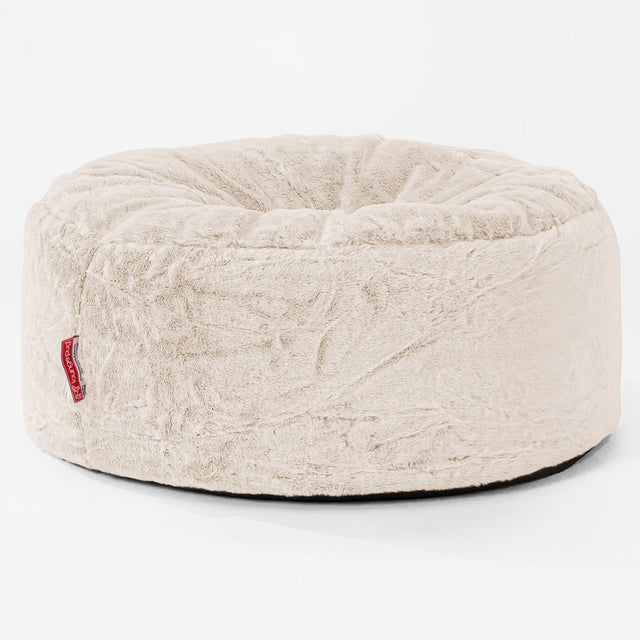 Pouf Rotondo - Eco-pelliccia di Coniglio Bianco 01